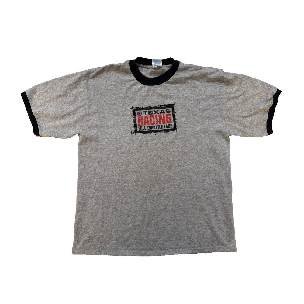 Texas Racing Shirt Mens Large Heather Gray Ringer Full Throttle Fans Graphic Y2K